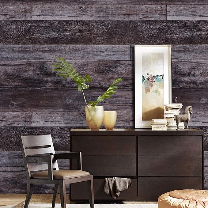 WENMER 17.71" x 590" Grey Wood Peel and Stick Shiplap Self Adhesive Wallpaper - Plank Wallpaper for Countertop, Cabinet, Shelf, Drawer, Wall, Door