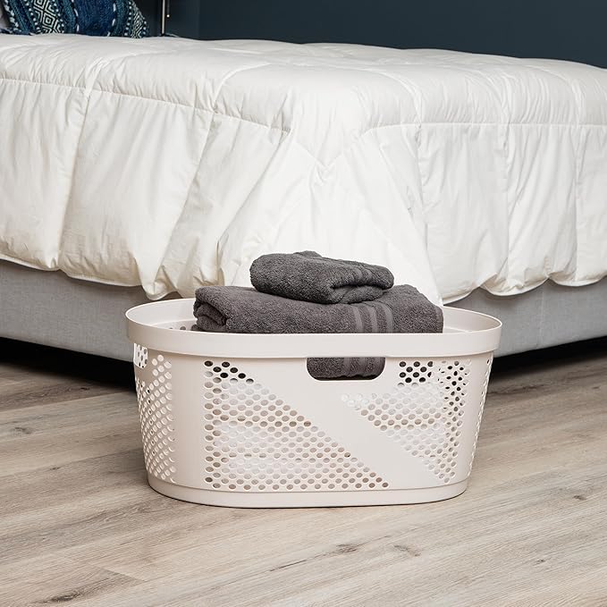 Mind Reader 40L Ventilated Laundry Baskets, Lightweight Clothes Hamper with Cutout Handles for Bathrooms and Closets, Plastic, Set of 2, Ivory