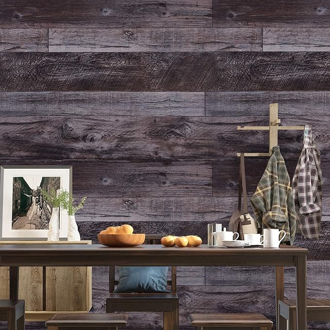 WENMER Grey Wood Peel and Stick Shiplap Self Adhesive Wallpaper - 17.71" x 236" Wood Plank Wallpaper for Countertop, Cabinet, Shelf, Drawer, Wall, Door