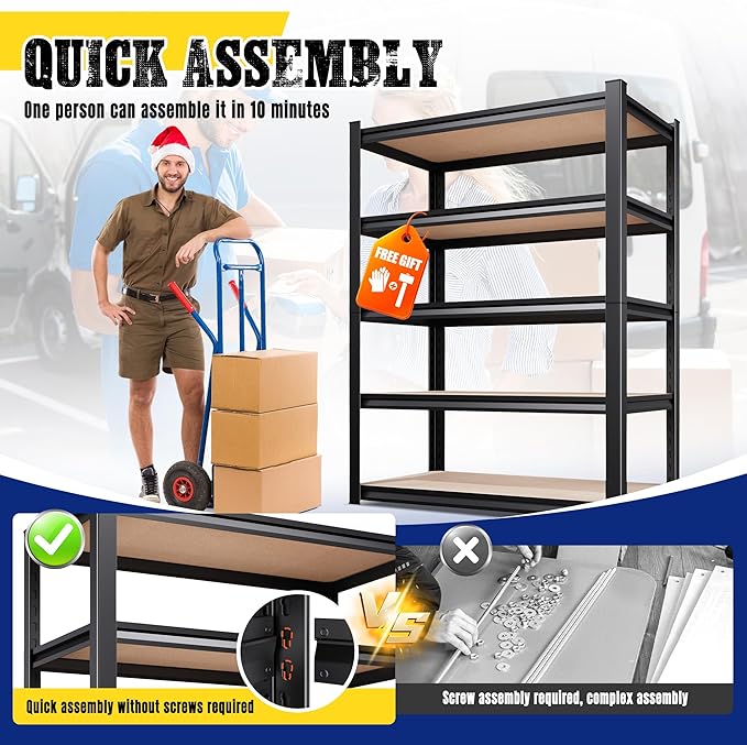 71"H-35"W-15.7"D Garage Shelving-2050LBS 5 Tier Storage Shelves,Adjustable Heavy Duty Metal Shelving Unit and Storage Large Rack,Utility Steel Shelf For Shop Warehouse Industrial Pantry Basement Black