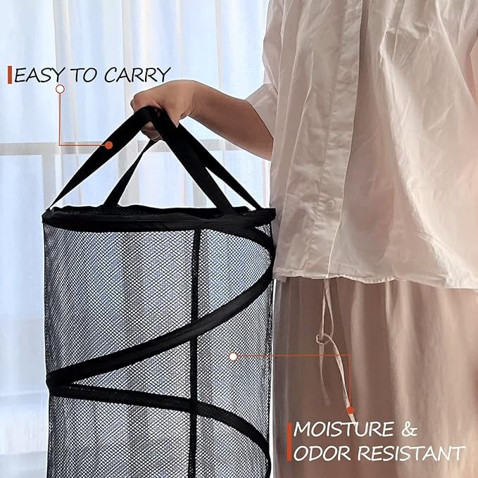 BATTOO Collapsible Laundry Basket Foldable Mesh Pop Up Hamper with Handles for Laundry Room, Bathroom, Kids Room, College Dorm, Travel, Storage Organizer Black