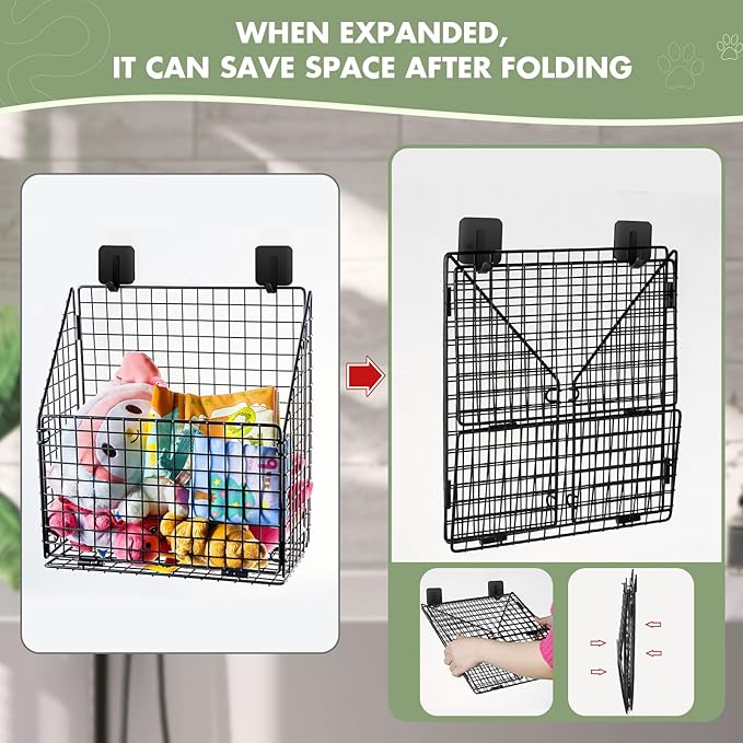 Greentainer 2 Pack Bath Toy Storage Organizer, Large Rustproof Metal Wire Basket, Foldable Wall Mounted Hanging Bathtub Toy Holder with Drainage, No Drill Adhesive Shower Caddy for Bathroom Tub
