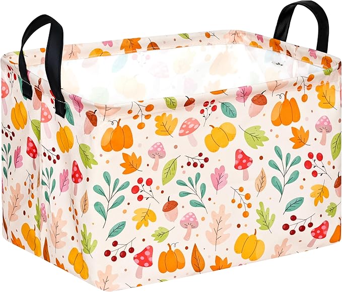 Baby Storage Basket Nursery Box Laundry Hamper Organization Bins for Toys and Clothes with Handles (Leaf)