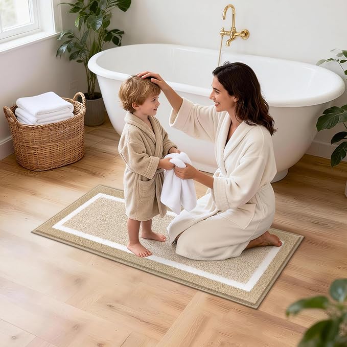 Pauwer Bathroom Rugs Sets 2 Piece, Non Slip Bath Mats for Bathroom, Absorbent Bath Rugs Floor Mat, Machine Washable Shower Rugs for Bath Floor, Tub and Shower