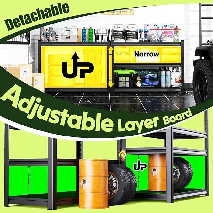 46" W Garage Shelving Units Garage Storage Shelves 5T Metal Shelf Heavy Duty Shelving Unit Adjutable Industrial Utility Shelf Storage Rack for Warehouse, Basement,72" H*46" W*20" D,2pack
