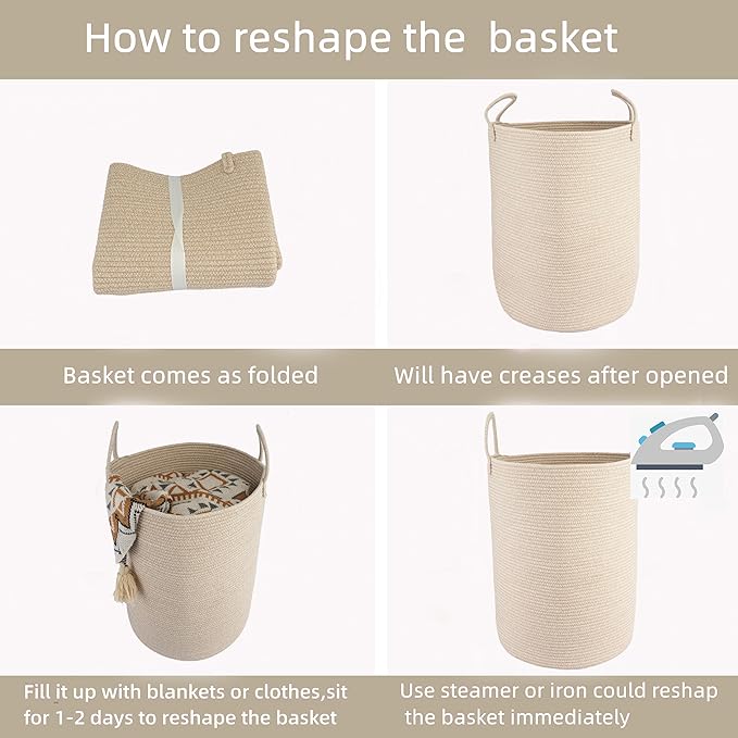 XUANGUO Cotton Rope Laundry Basket Hamper for Clothes Woven Storage Basket for Living Room Bedroom Boho Tall Rope Baskets for Blanket Toys Pillow Towels Baby Nursery Hamper Bin Large oatmeal