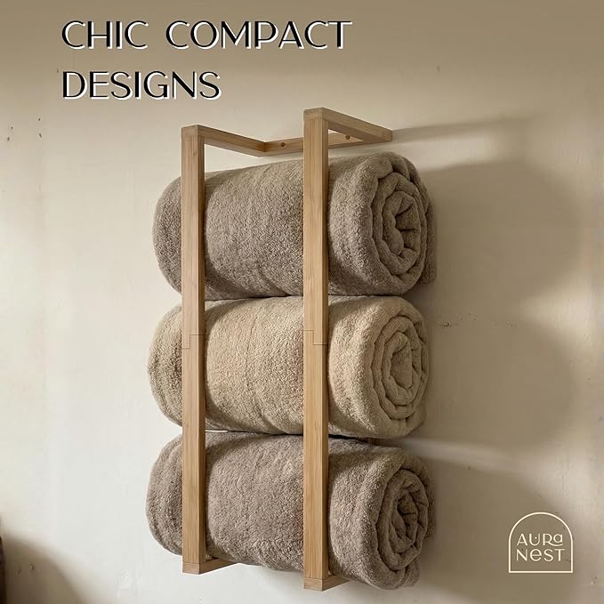Bamboo Towel Racks - Vertical Wood Towel Rack Bamboo Bathroom Accessories, Storage, Wall Towel Rack for Rolled Towels for Bathroom Furniture, Spa Furniture and Decor
