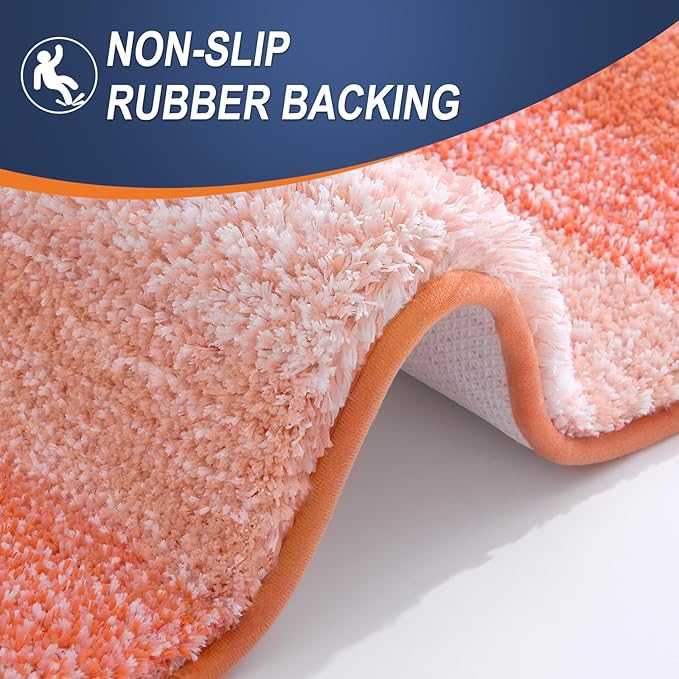 OLANLY Bathroom Rug Set 2 Piece, Soft Absorbent Microfiber Bath Mats and U-Shaped Contour Toilet Rug, Non-Slip, Machine Wash Dry, Plush Shaggy Bath Mats for Bathroom (30"x20"+24"x20", Coral)