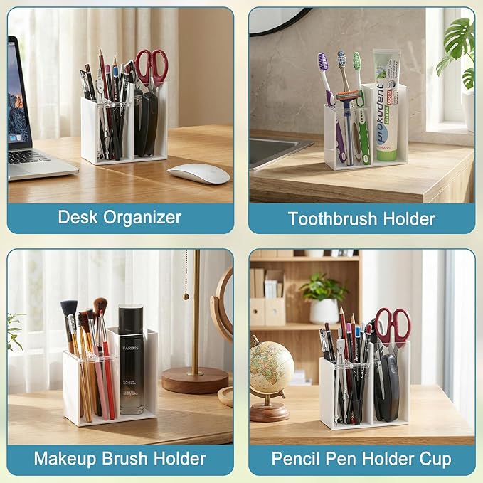 Acrylic Toothbrush Holders for Bathroom, 5 Slots Toothbrush and Toothpaste Storage Organizer Holder, Home Decor for Bathroom Accessories Organizer - White