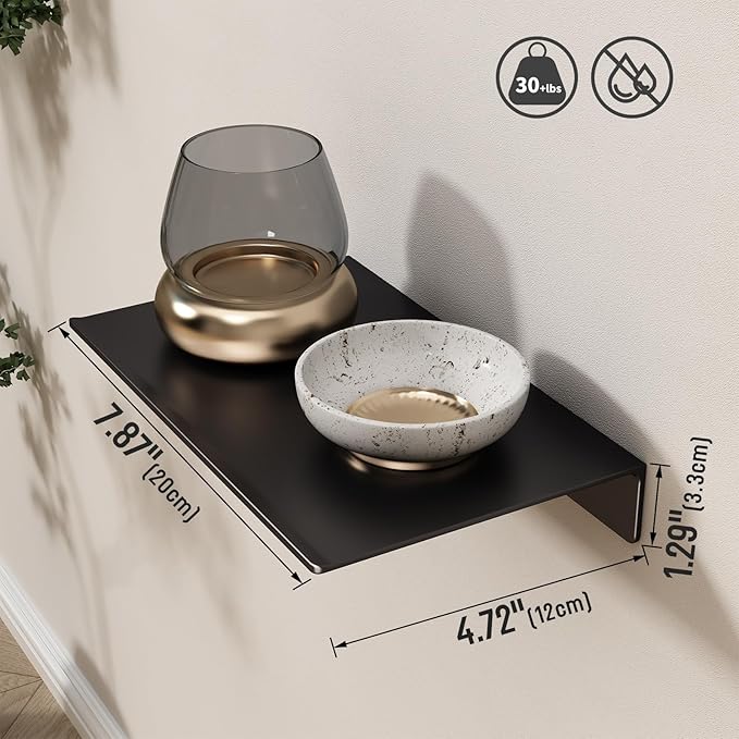 Danpoo 8 inch Small Floating Shelves for Wall Organizer & Storage, Mini Display Shelves, Metal Wall Shelves for Bathroom, Living Room, Kitchen, Bedroom(Matte Black, 2-Pack)