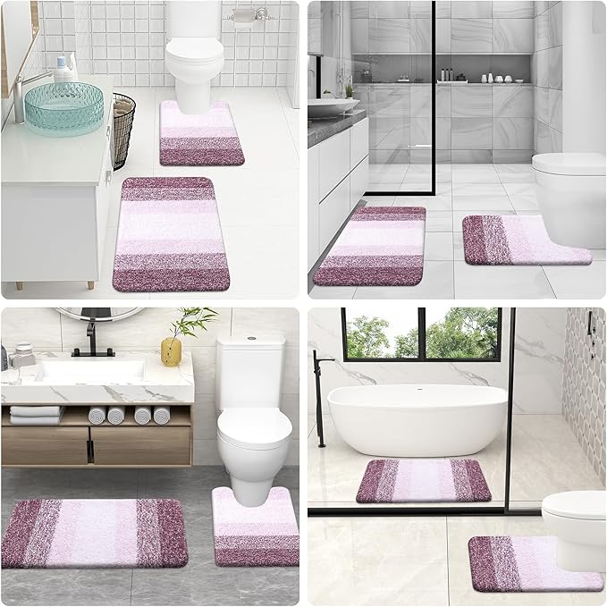 OLANLY Bathroom Rug Set 2 Piece, Soft Absorbent Microfiber Bath Mats and U-Shaped Contour Toilet Rug, Non-Slip, Machine Wash Dry, Plush Shaggy Bath Mats for Bathroom (24"x16"+24"x20", Mauve)