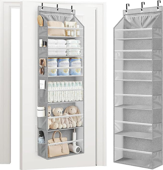 STORAGE MANIAC Over the Door Organizer Large Capacity Hanging Organizer, Clear Deep Pockets Behind Door Closet Organizer and Storage for Nursery, Bathroom, Bedroom, Pantry, 1 Pack Grey