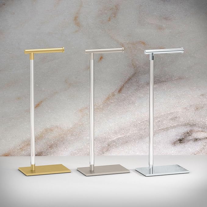 Gatco 1331SN Toilet Paper Holder Stand, Satin Nickel, Acrylic Post, Weighted Base, Freestanding Bathroom Floor Stand, 22.25 Inch