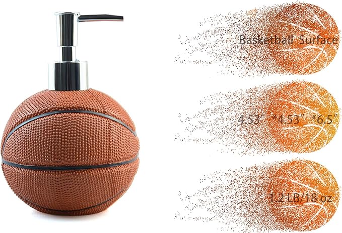 4-Piece Sports Bathroom Accessories Set Complete with Basketball Lotion/Soap Dispenser,Soccer Bath Cup/Tumbler,Base Ball Soap Dish,Football Toothbrush Holder