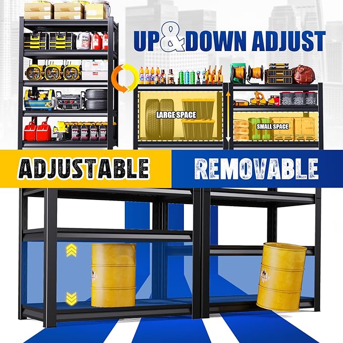 72"H Garage Shelving Heavy Duty, Adjustable Garage Storage Shelves 2500LBS Metal Shelving 5T Wire Shelving Units fou Garage, Utility Shelf Rack for Warehouse,Basement, Shop, 72''H x 35.4''W x 15.7''D
