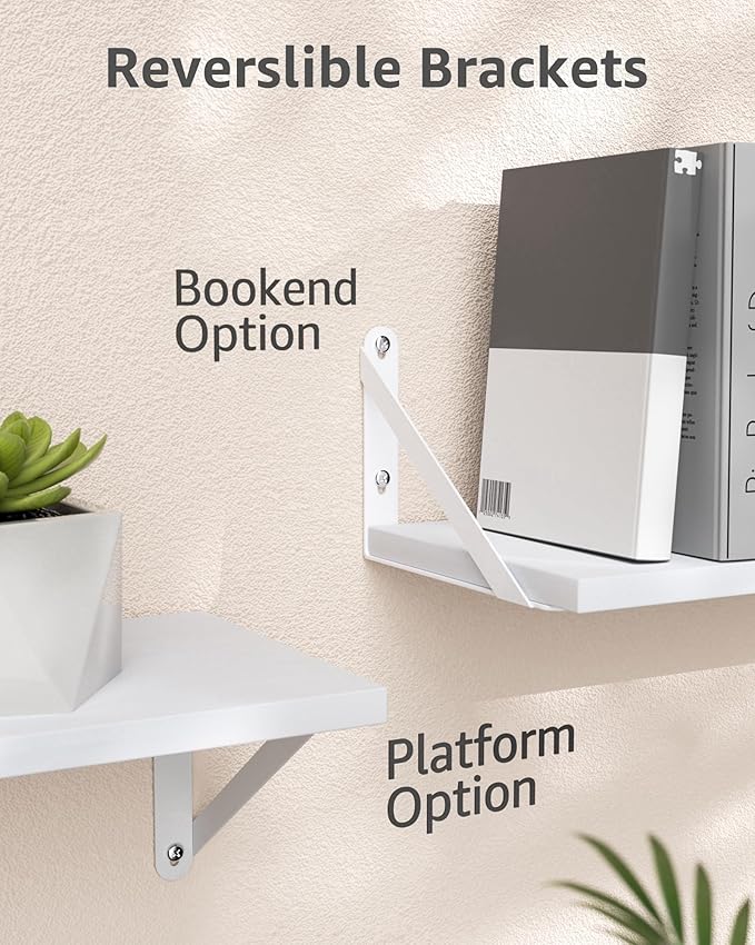 COCOYA Wall Shelves 7.3" Deep Set of 3, Solid Paulownia Wood Wider Longer Sturdy Easy to Install Wall Mounted Bookshelves Storage Shelves Bathroom Storage Office Laundry Room Bedroom Organizer White
