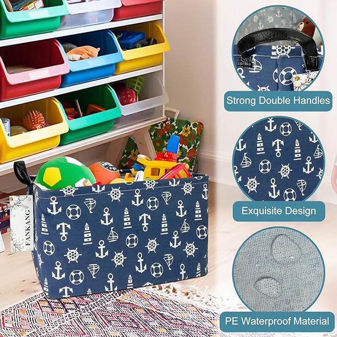 Storage Basket,Nursery Hamper Canvas Laundry Basket Foldable with Waterproof PE Coating Storage, Office, Bedroom, Clothes,Toys (Rec-Sailboat)