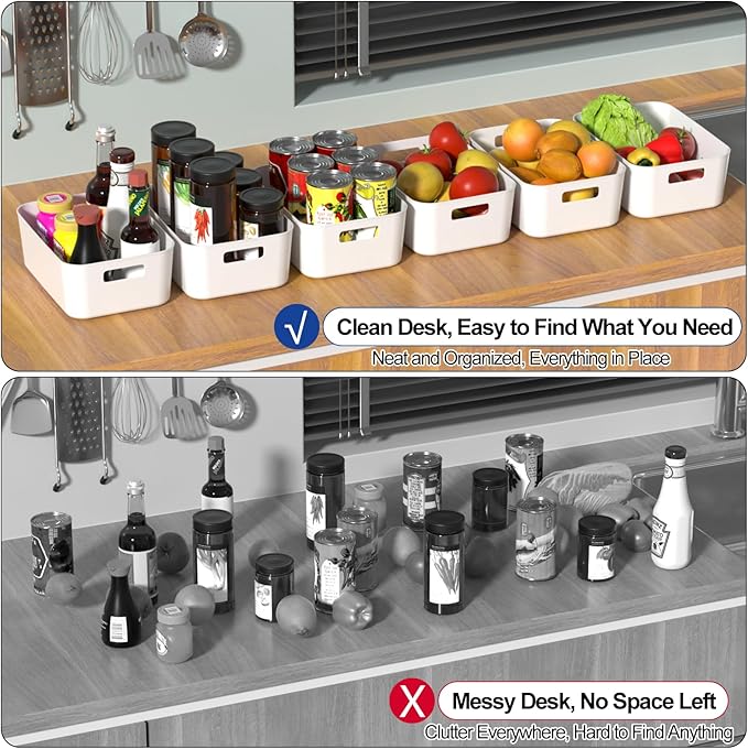 12 Pack Plastic Storage Bins, Multi-Use Organizer Bins, Perfect for Kitchen, Cabinet, Bathroom, Under Sink Storage, White