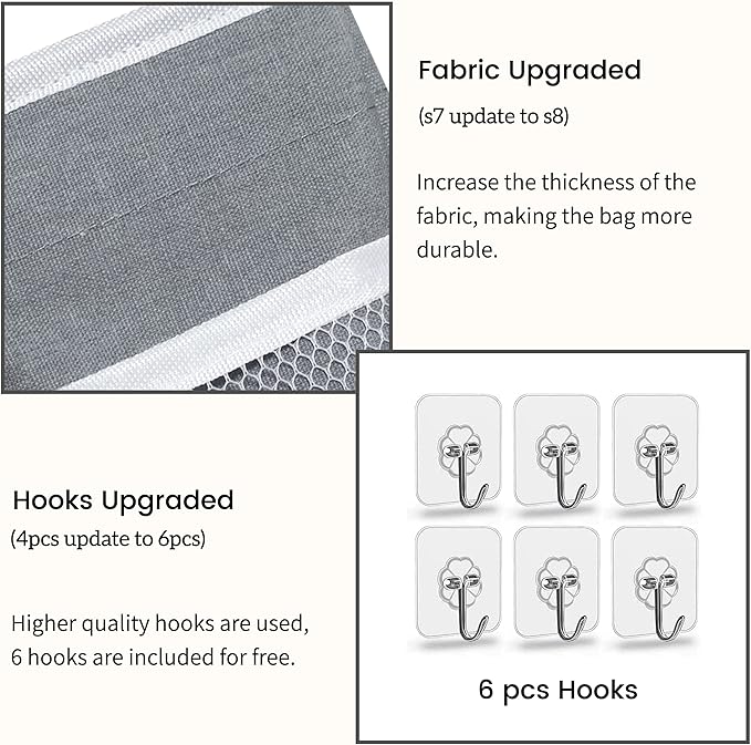 Kanrichu 2pcs 3-pockets Large Wall Hanging Organizer Bag, Linen Fabric Door Hanging Storage Baskets with Pockets, Waterproof Bin for Kitchen, Bedroom, Office, RV Camper (Gray-3pcs)