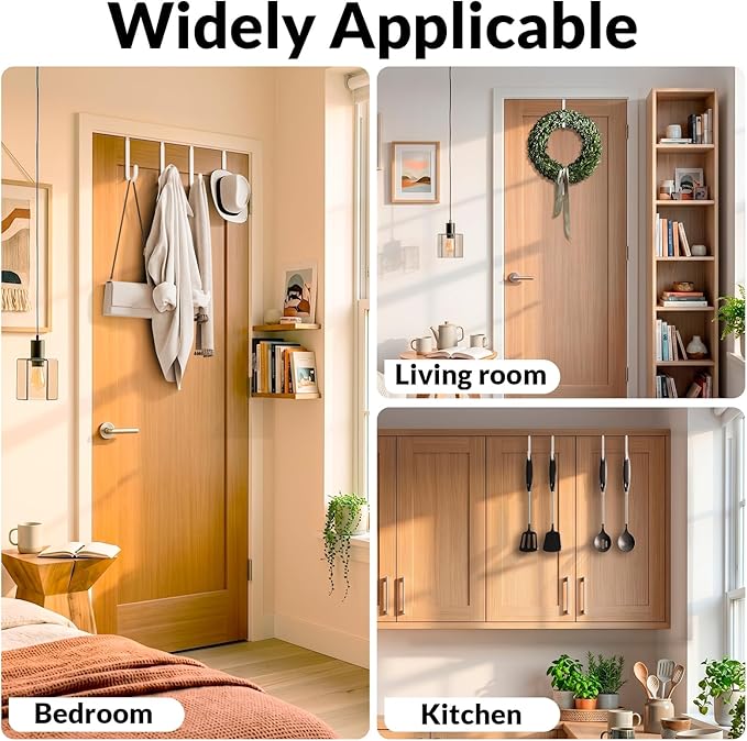 Over The Door Hooks 4 Pack, Heavy Duty Stainless Steel Door Hanger Hooks for Towels, Coats, Bags & Hats, No Drilling Over Door Hook Organizer for Dorm Bedroom Closet