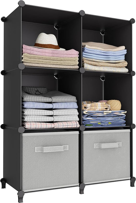 6-Cube Storage Organizer, Closet Organizer Storage Cabinet Shelf Bookcase Bookshelf with Metal Hammer, Storage Cubes Organizer Cabinet for Kids, Closet, Bedroom, Bathroom(11.8x11.8x11.8 inch)Black