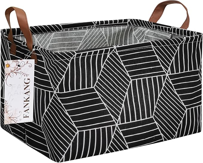 Storage Basket,Nursery Hamper Canvas Laundry Basket Foldable with Waterproof PE Coating Storage, Office, Bedroom, Clothes,Toys (Rec-Black Cube)