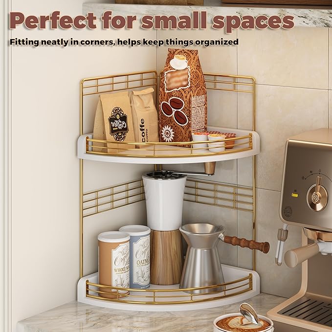 Bathroom Countertop Corner Organizer for Small Spaces – 2-Tier Counter Shelf for Sink & Vanity, Compact Vertical Storage for Toiletries (White)
