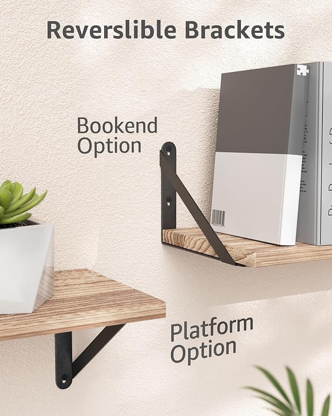 COCOYA Wall Shelves 7.3" Deep Set of 2, Solid Paulownia Wood Wider Longer Sturdy Easy to Install Wall Mounted Bookshelves Storage Shelves Bathroom Home Office Laundry Room Bedroom Organizer