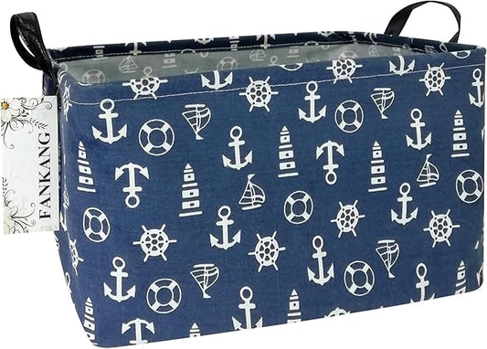 Storage Basket,Nursery Hamper Canvas Laundry Basket Foldable with Waterproof PE Coating Storage, Office, Bedroom, Clothes,Toys (Rec-Sailboat)