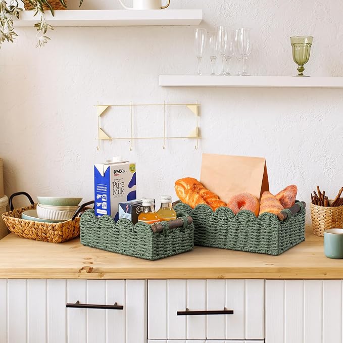 Storage Basket Wicker Baskets for Organizing Toilet Paper Storage Basket for Toilet Tank Top,Green