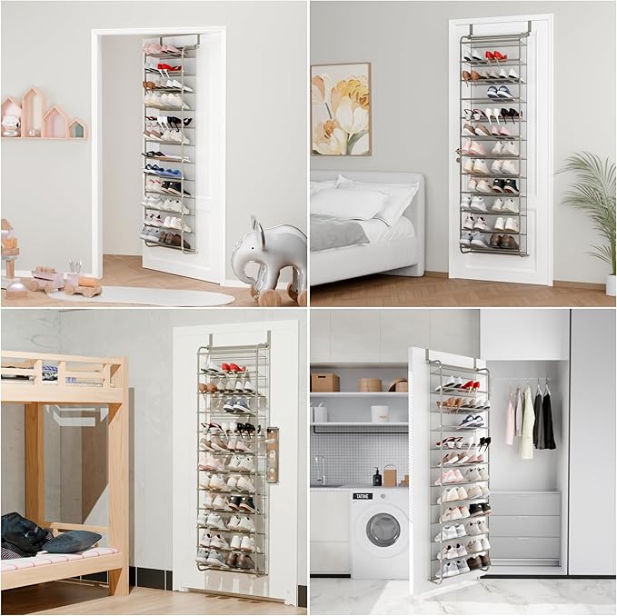 Whitmor 36 Pair Over The Door Shoe Organizer, 12 Tier Hanging Shoe Organizer, Heavy Duty Metal & Mesh Shoe Holder, Hanging Shoe Rack for Closet Organizer & Storage, 74" L x 21.7" W x 7.5" H, Mocha