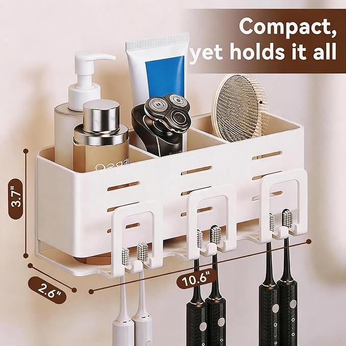 Toothbrush Holders for Bathrooms, Holds Up to 6 Toothbrushes, Ventilated Design, Bathroom Organizers and Storage, Large Capacity for More Items, Wall Mounted, Space Saving Bathroom Accessory