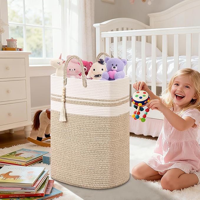 Woven Laundry Basket for Clothes, 100 L Large Rectangle Laundry Hampers, Nursery Storage Basket for Toys, Tall Dirty Clothes Hamper for Bedroom Aesthetic, Bathroom, Laundry Room