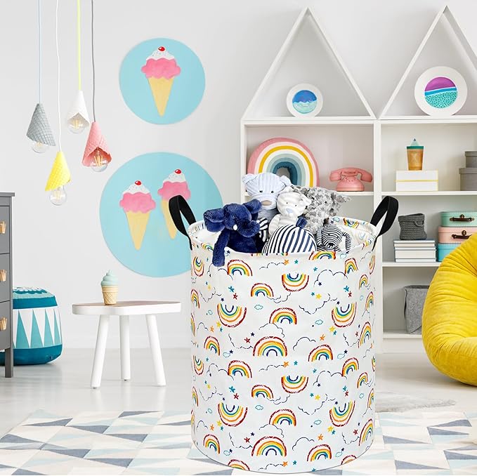 Round Laundry Hamper Storage Basket Fabric Material Storage Hamper Organization Basket, Storage Bin, Gift Box with Handles for Room