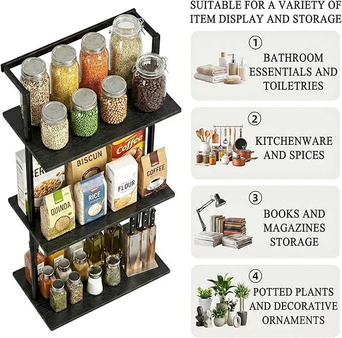 3-Tier Over the Toilet Storage Rack, Metal Wood Wall Mounted Floating Shelves for Bathroom Living Room Office, Black