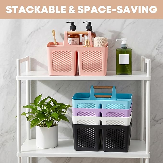 Haundry Portable Shower Caddy Basket with Handle, 3-Compartment Plastic Bathroom Organizer, Dorm Shower Basket for College Students, Quick Drain Storage Tote for Toiletries, Camping, Gym, RV