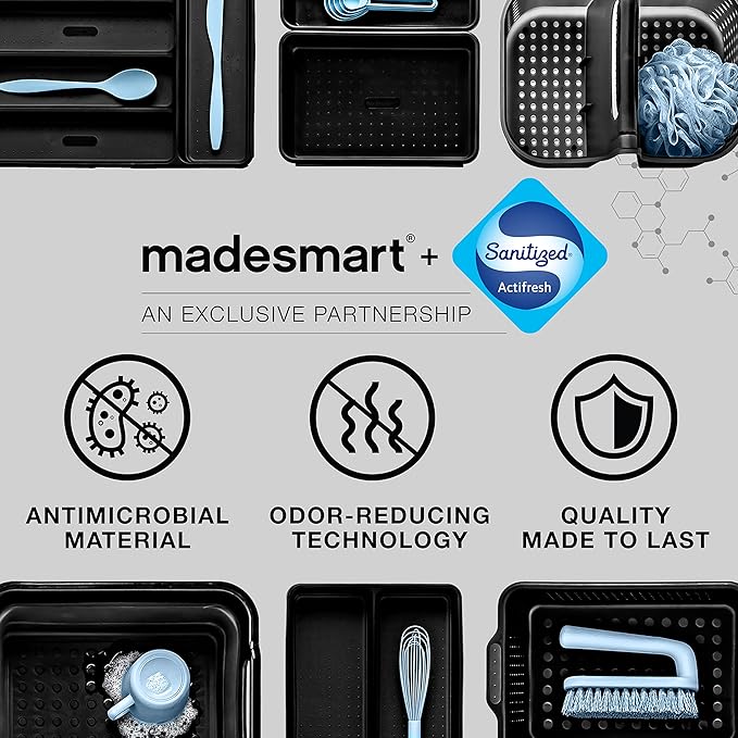 madesmart Large Soft Grip Tote, Under Sink Bathroom Storage, Multi-Purpose Home Organization, EPA Certified, Premium Antimicrobial White (Pack of 2)