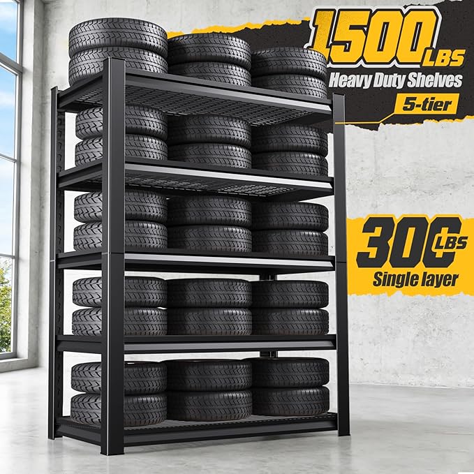 Garage Shelving, 2000LBS Garage Storage Shelves, 5-Tier Heavy Duty Shelves, Utility Adjustable Metal Shelving Unit, 72" H x 35.4" W x 15.7" D Storage Shelf for Warehouse, Basement, Closet