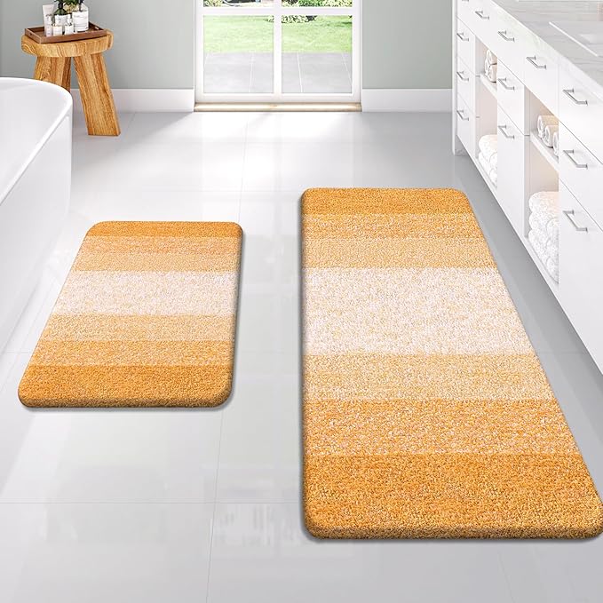 OLANLY Bathroom Rug Set 2 Piece, Soft Absorbent Microfiber Bath Rug Set, Non-Slip, Machine Wash Dry, Plush Shaggy Bath Mats for Bathroom (47"x20"+24"x16", Golden Yellow)