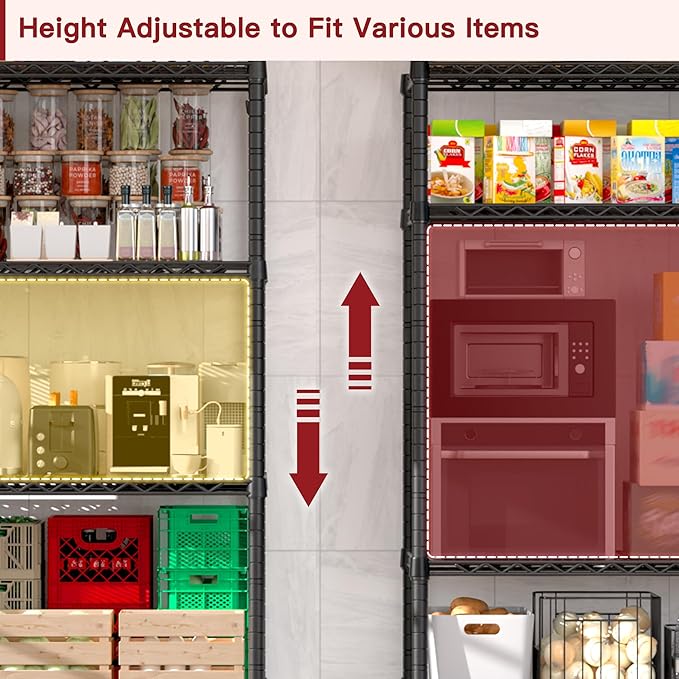 PrimeZone Wire Shelving Unit with Wheels, 5 Tier Adjustable NSF Certified Heavy Duty Metal Storage Shelves, Pantry Organizer Rack Rolling Kitchen Shelf for Closet, 24" W x 18" D x 75" H, Black, 3 PCS