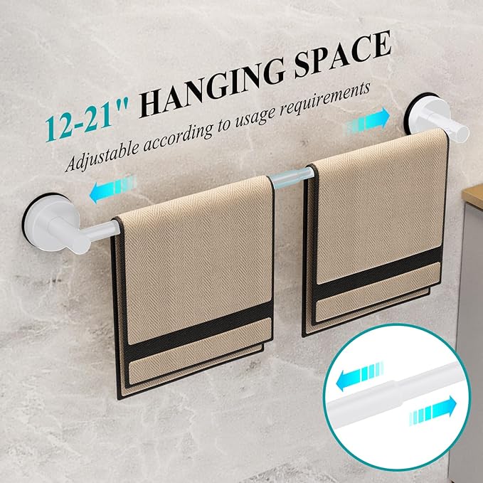 Towel Bar for Bathroom Wall,Adjustable 12~21 Inch Towel Racks for Bathroom Wall Mounted, Towel Holder for Glass Shower Door,Bathroom Accessories,Apparment Essentials,Home Decor-White