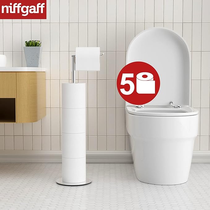 Toilet Paper Holder Stand and Dispenser for 4 Spare Rolls, Stainless Steel Free-Standing Toilet Tissue Paper Roll Storage Shelf