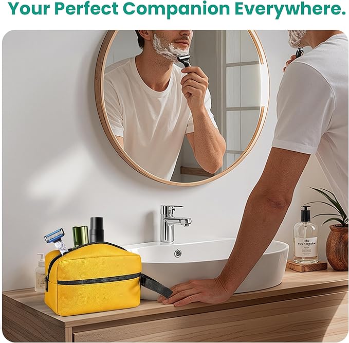 Travel Toiletry bag for Women and Men,Small Cosmetic Bag Hanging Lightweight Makeup Bag Small Tool Bag Travel Organizer accessories for Women Men - Yellow