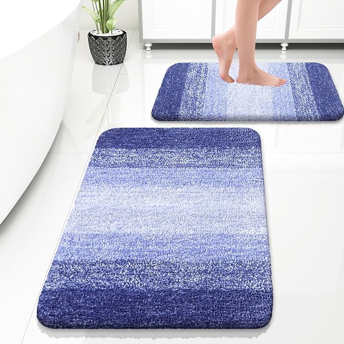 OLANLY Bathroom Rug Set 2 Piece, Soft Absorbent Microfiber Bath Rug Set, Non-Slip, Machine Wash Dry, Plush Shaggy Bath Mats for Bathroom (30"x20"+24"x16", Blue-Violet)