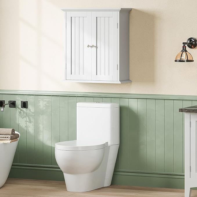 ChooChoo Bathroom Wall Cabinet, Over The Toilet Space Saver Storage Cabinet, Medicine Cabinet with 2 Door and Adjustable Shelves, Cupboard
