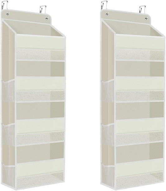 SpaceHacks 2 Pack Over The Door Organizer, Hanging Storage Organizer with Clear Window, 40lb Ultra Sturdy Large Capacity Room Organizer for Pantry Laundry Bathroom Nursery Closet (Beige)