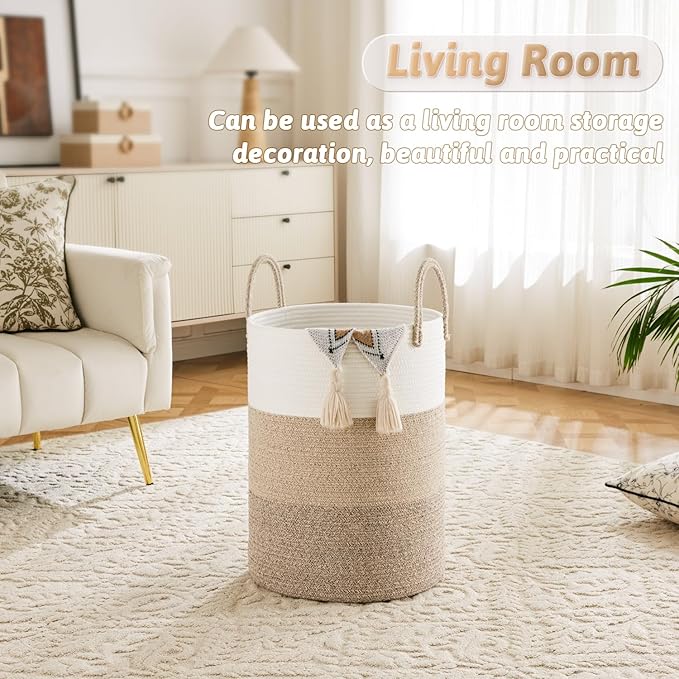 Artfeel Laundry Basket,Woven Cotton Rope Laundry Hamper,60L for Decorative Storage of Dirty Clothes,Toys and Blankets in Bathroom,Bedroom and Living Room