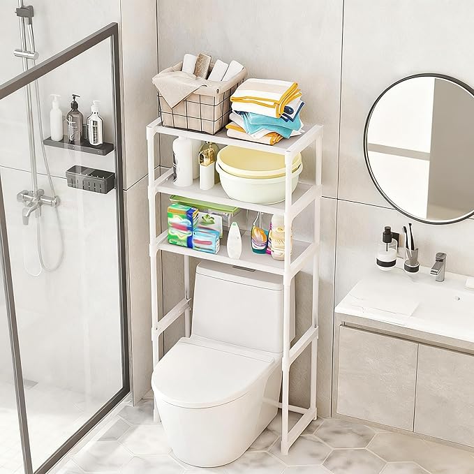 Garvee 3 Tier Bathroom Over The Toilet Shelf, Freestanding Space Saver Metal Over The Toilet Shelf Organizer- for Most Toilets, White