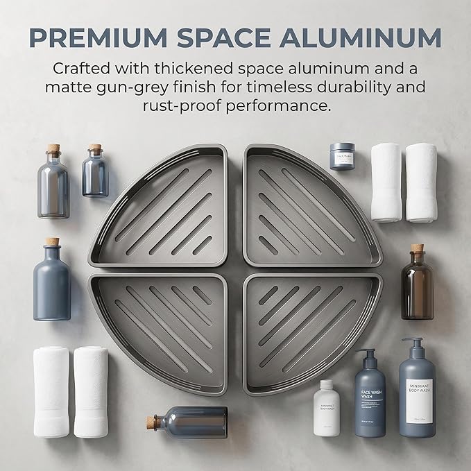 corner shower rack, non drilled self-adhesive corner rack, shower rack, shower caddy，cormer shelf，Storage rack， 2-piece， set matte gray，space aluminum