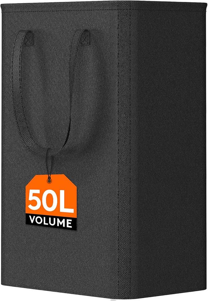 Lifewit 50L Slim Laundry Hamper, Narrow Laundry Basket with Easy Carry Handles, Small Tall Collapsible Dirty Clothes Bin in Bathroom, Bedroom, Dorm, College, Black
